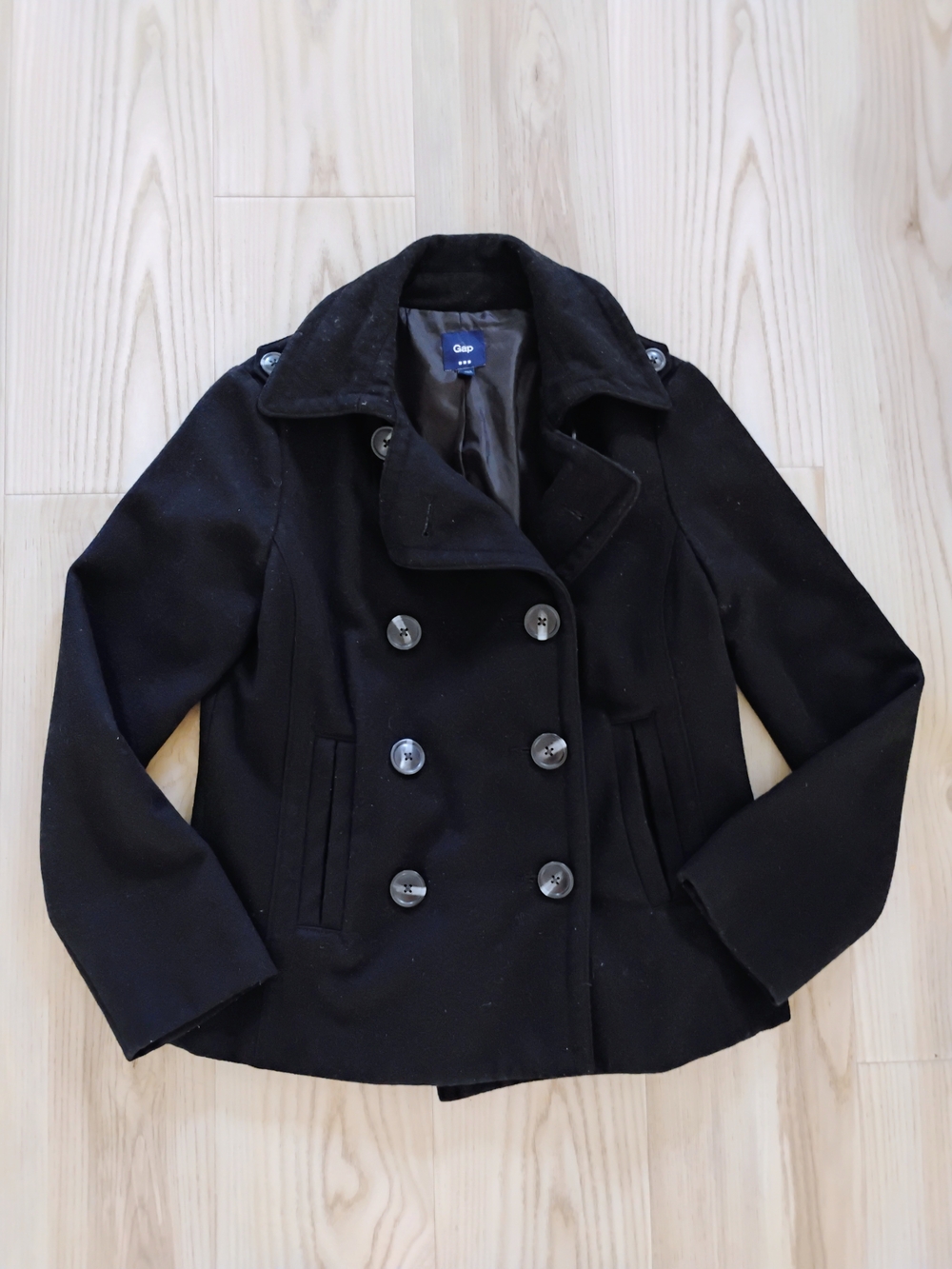 GAP Women's Black Double-Breasted Wool Peacoat